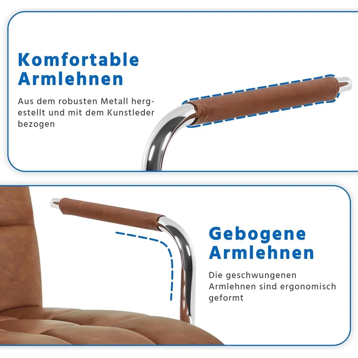 Yaheetech Bürostuhl ergonomischer Schreibtischstuhl Drehstuhl Drehocker Arbeitshocker mit abnehmbare Armlehnen Computerstuhl höhenverstellbar aus Kunstleder Retro-Brown – Bild 8