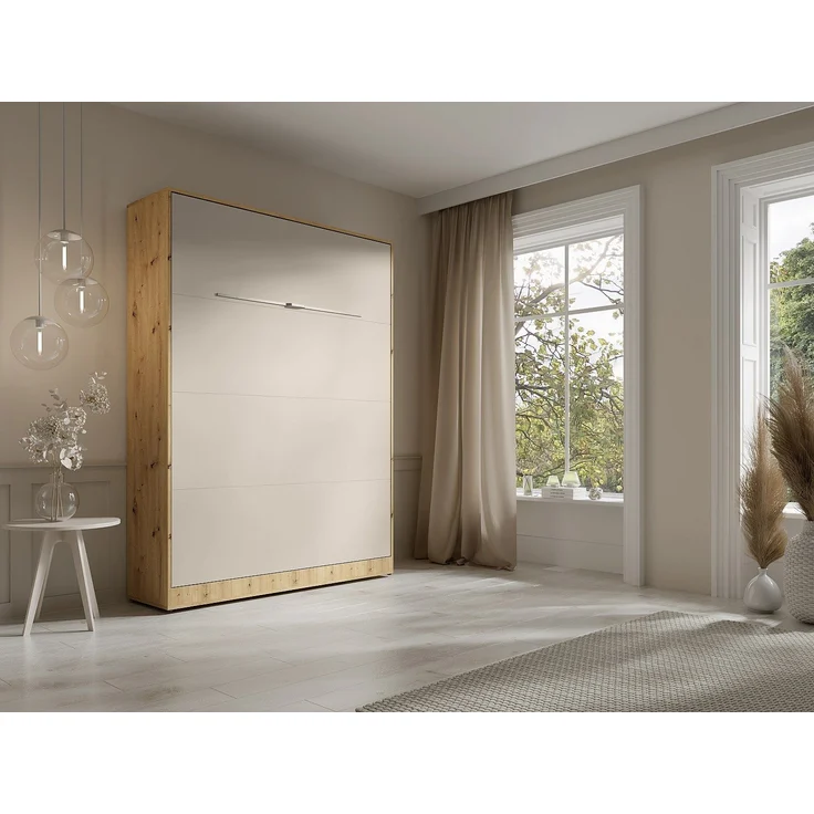 Vente-unique - RAPILI - Schrankbett - Metall - Beige, Naturfarben hell - 159 x 239.2 x 225.2 cm – Bild 4