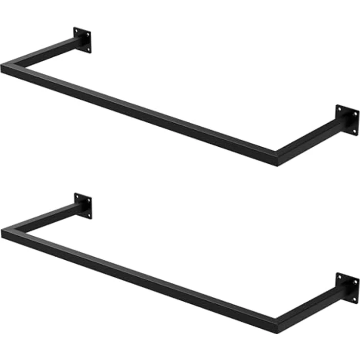 ML-Design 2er Set Kleiderstange Rechteck, T30cm x B90cm, Schwarz, aus Stahl, U-Form, Wandmontage, inkl. Montagematerial, belastbar bis 50 kg – Bild 1
