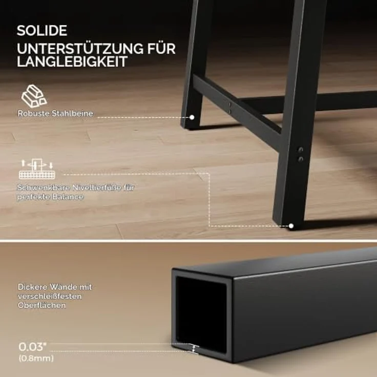 Jocoevol Esstisch, Langer Holz-Esstisch für 6–8 Personen mit 2 Schubladen, Stabiler Metallrahmen, Landhaus Küchentisch, 180 cm Langer Rechteckiger Esszimmertisch, Braun – Bild 5