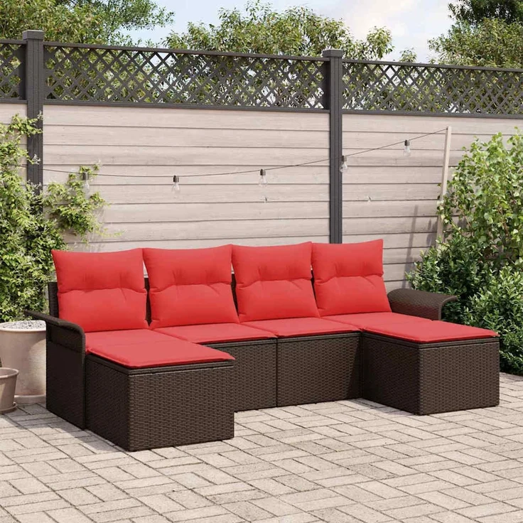 vidaXL Gartensofa-set mit Kissen 6 pcs Braun Poly-Rattan 3345474 – Bild 1