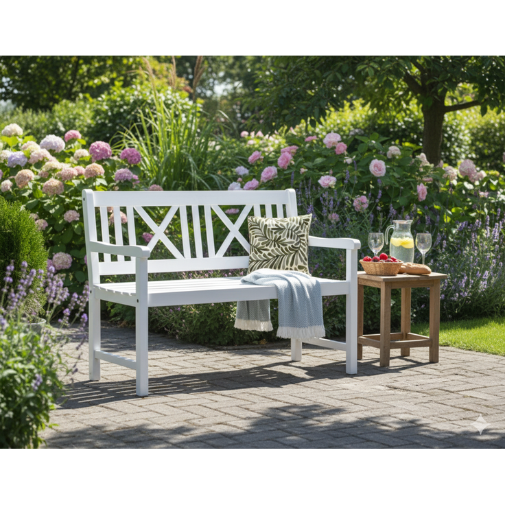 Garden Pleasure 'MALMÖ' Bank, 2-Sitzer, Holz Eukalyptus Weiß, 59 × 120 × 89 cm