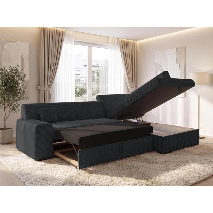 AX LIVING Ecksofa Schwarz Lucera 260 cm Schlafsofa mit Bettkasten R – Bild 3