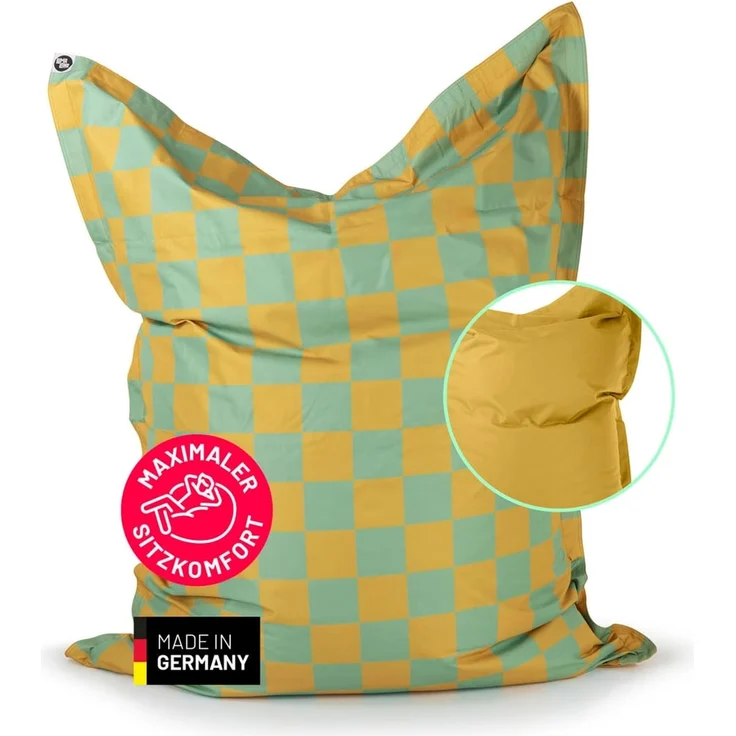 Lumaland 'Karo' Sitzsack XXL für Outdoor & Indoor, Polyester, Gelb/Pastellgelb, 380 l – Bild 1
