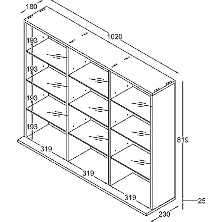 MID.YOU Regal Zilas, Grau, Holzwerkstoff in Betonoptik, 9 Fächer, 102x82x23 cm, stehend – Bild 3