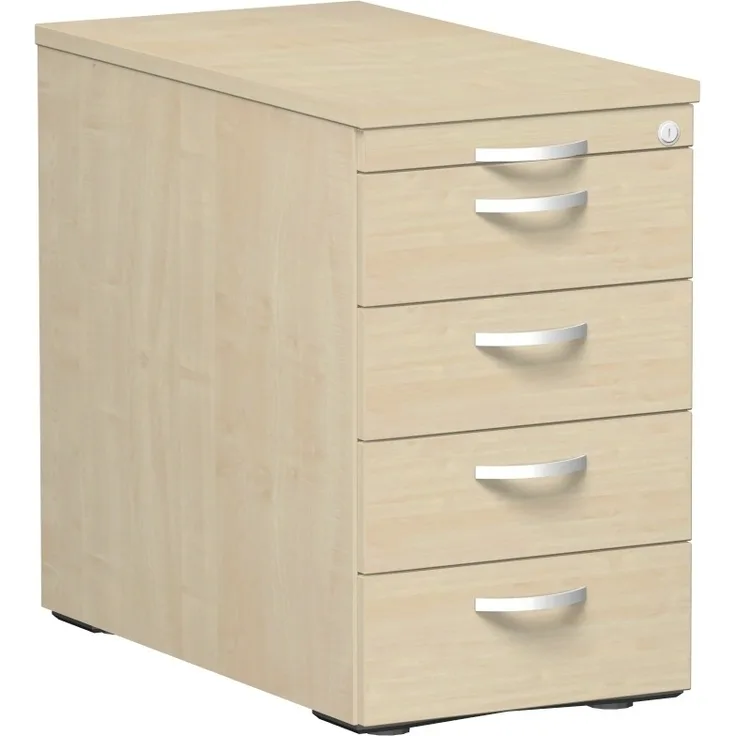 Standcontainer mit 4 Metall-Schubfächern und Utensilienschubfach, 44x80cm, Ahorn