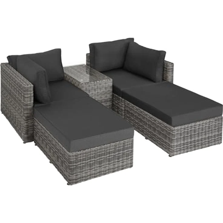 tectake Loungeset Rattan Lounge, (Set, 5-tlg), mit Aluminiumgestell – Bild 2