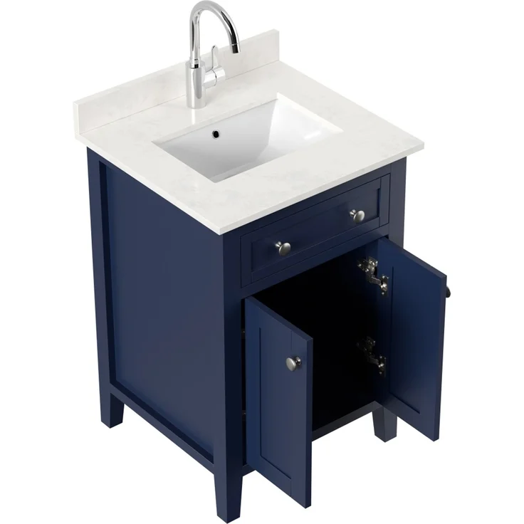Landhaus Badmöbel Postigo 60 Quarz Carrara montiert blau lackiert : Blau lackiert – Bild 4
