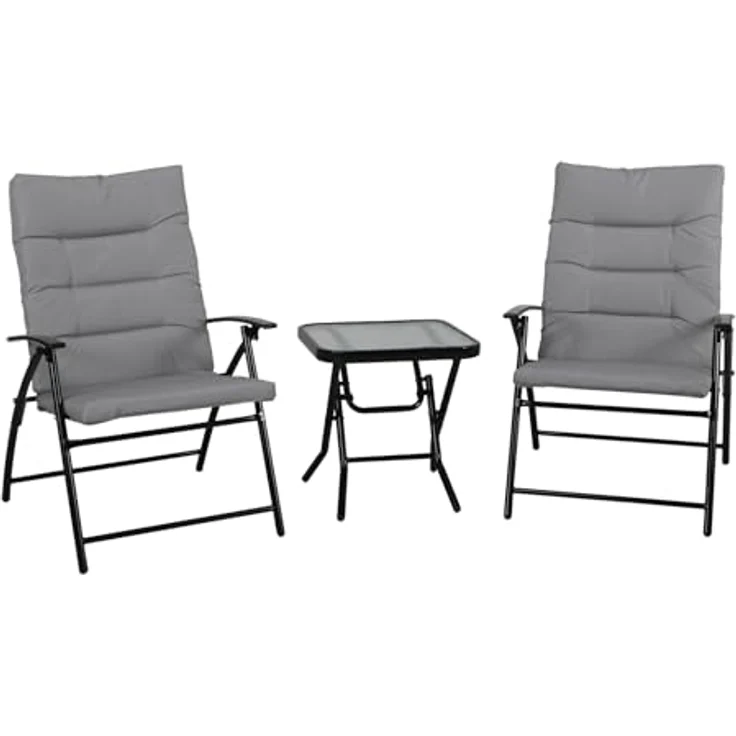 SVITA Balkonset VENTURA, (3-teilig, 2 Stühle, 1 Tisch), gepolstert, Klappstühle, Klapptisch, Camping-Möbel, Metall, Dunkelgrau – Bild 2