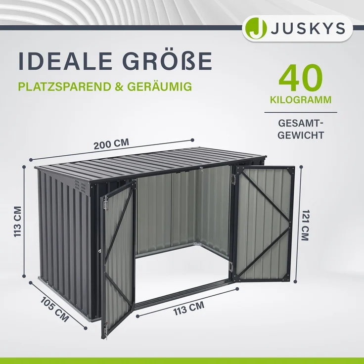 Juskys 3er Mülltonnenbox Namur 3 x 120 Liter Tonnen - 2 m² - 2 große Türen - Metall Mülltonnenverkleidung Müllbox Müllhaus Aufbewahrungsbox – Bild 3