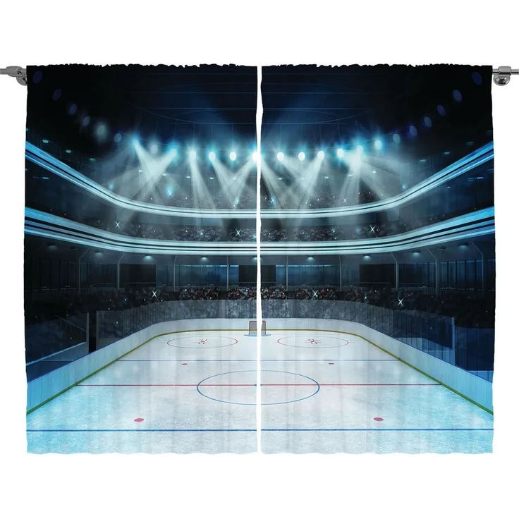 Abakuhaus Gardine Schlafzimmer Kräuselband Vorhang mit Schlaufen und Haken, Eishockey Sport Arena Foto Fans