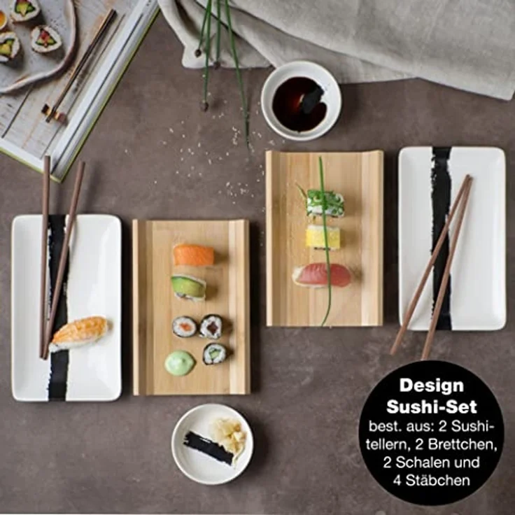 Moritz & Moritz Tafelservice Sushi Set 10tlg Pinselstrich Schwarz (8-tlg), 2 Personen, Geschirrset für 2 Personen – Bild 2