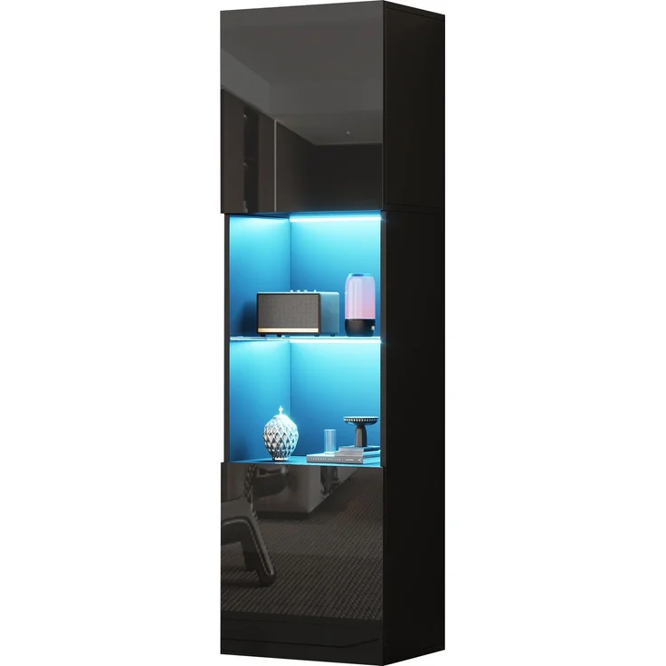 ZUBALIYA Vitrine (45 x 35 x 160 cm), LED - Beleuchtung, Hochglanzoptik, Aufbewahrung für Sammlerstücke, Geschirr und Dekoration, Schwarz – Bild 15