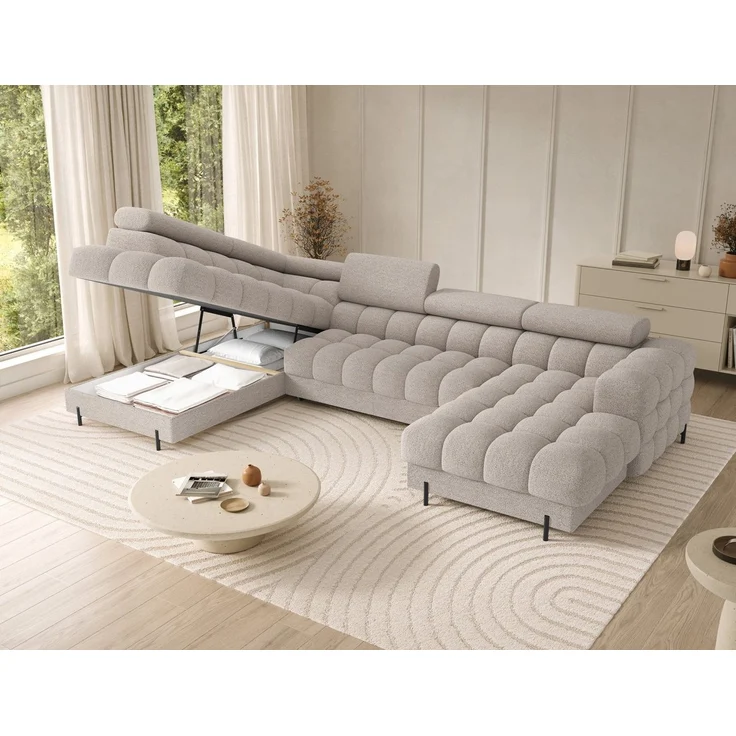 Lukas Möbel Wohnlandschaft Deisgner XXL-Sofa in U-Form Falco mit Schlaffunktion Bettkasten, mit Schlaffunktion, Bettkasten, verstellbaren Kopfsützen