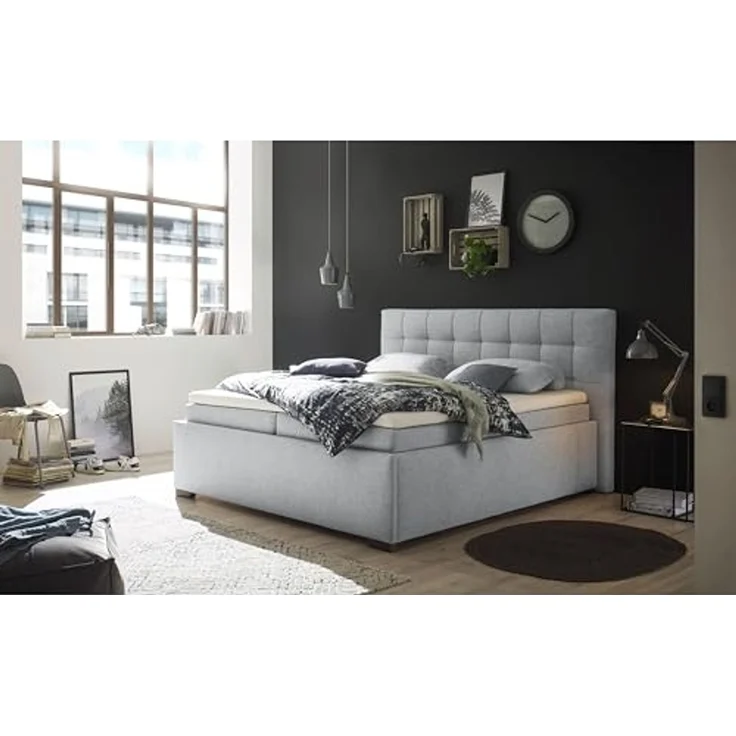 Stella Trading ARTOS 6 Boxbett 180x200 mit Bettkasten, Silber - Bequemes Doppelbett mit Kaltschaum Topper - 203 x 123 x 213 cm (B/H/T), (56-U22-89x) – Bild 2