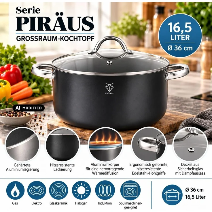 Gustav Voss Suppentopf mit Deckel Ø 36 cm PIRÄUS 16,5 Liter 64137 – Bild 2
