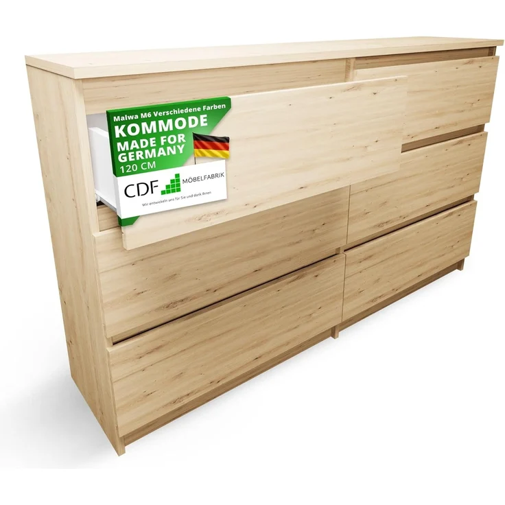 CDF Kommode Malwa M6 120| Farbe: Eiche Artisan | Schrank für Dokumente, Kleinigkeiten | Ideal für Wohnzimmer, Schlafzimmer, Kinderzimmer, Jugendzimmer und Büro | 6 geräumige Schubladen – Bild 1