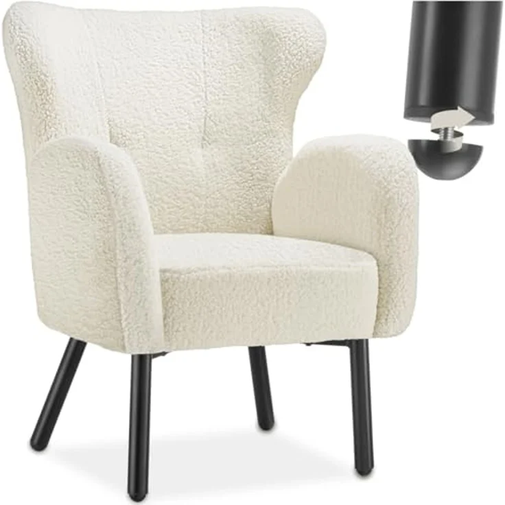 tectake Relaxsessel Polstersessel mit Bouclé-Bezug, Belastbarkeit 120 kg, 72 x 71 x 92 (Fernsehsessel Vänersborg, in Creme), breite Armlehnen, ergonomisch, Stahlbeine, höhenverstellbar – Bild 1