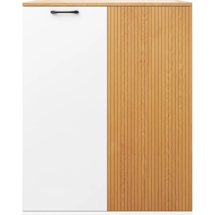Aktenschrank aus MDF mit Lamellenfront & Soft-Close, 80x40x110 cm, Weiß/Eiche – Bild 6