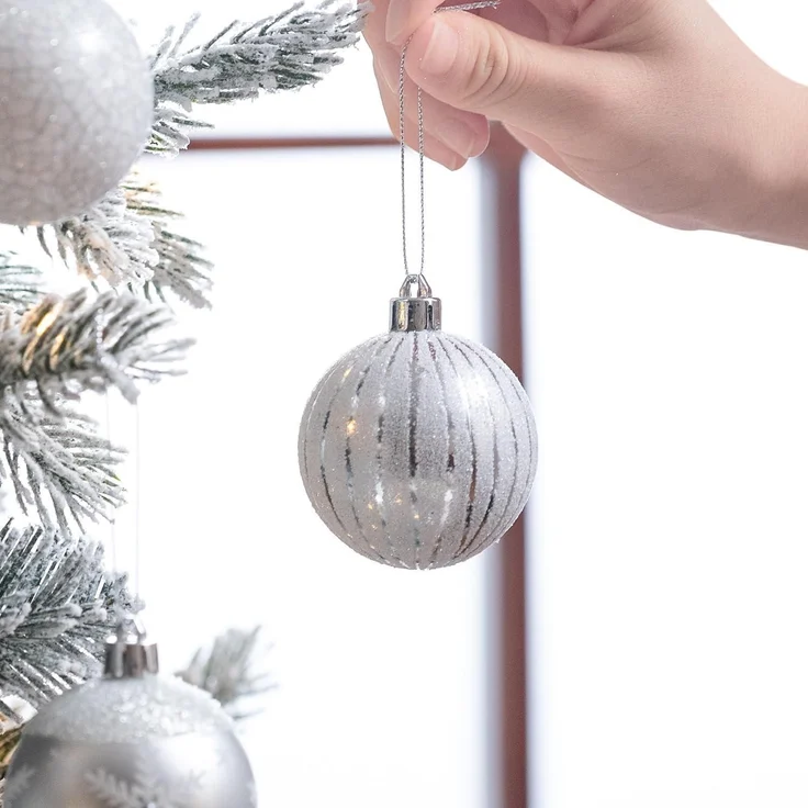 9x 6cm Transparente Christbaumkugeln Silber Weiß inkl. Aufhänger – Bild 5