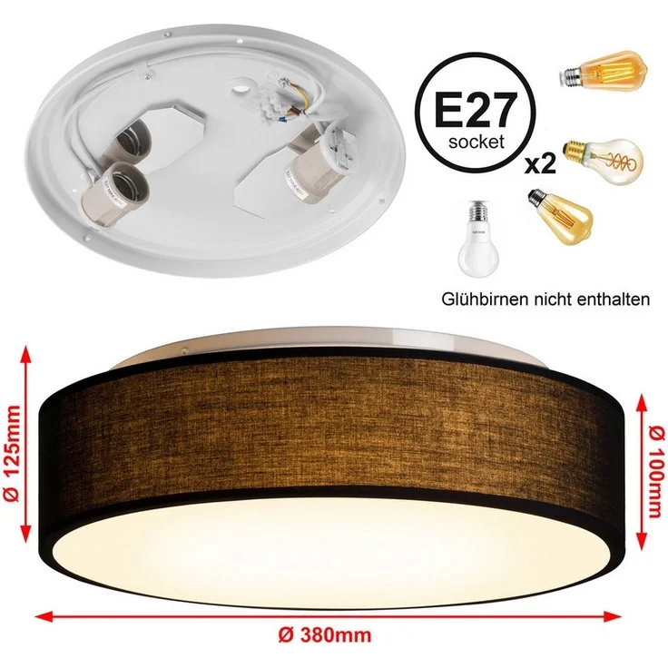 Zedelmaier Lampenschirm Deckenlampe Deckenleuchte mit Stoff-Lampenschirm, Wohnzimmerlampe Schlafzimmer Kinderzimmer Flur Lampe – Bild 3