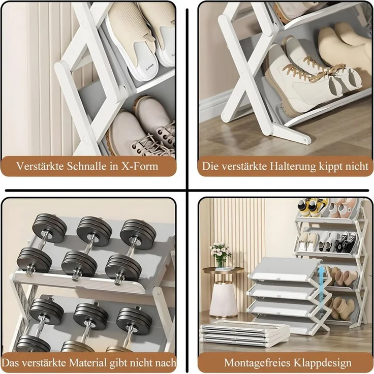TUWENA Schuhregal Faltbares Schuhregal, Mehrschichtiges Hoch Schuh Organizer, 4 Etagen – Bild 3
