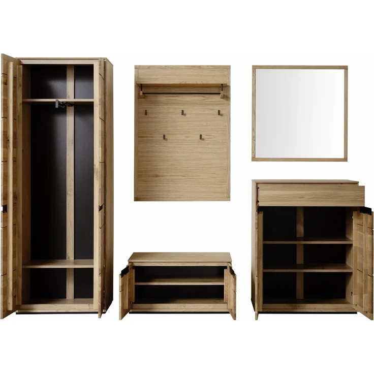 Garderoben-Set >ARAYA< (5-teilig) in Eiche teilmassiv - 227x195x40,5 (BxHxT) – Bild 3
