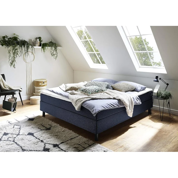 Atlantic Home Collection Happy Boxbett ohne Kopfteil, 7-Zonen Taschenfederkern- Matratzen, Härtegrad H3, Stoff, Blau, 180/200 cm, Liegehöhe ca. 58 cm – Bild 2