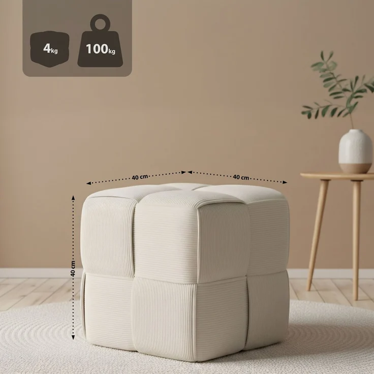 CLP Sitzhocker Forinta, hochwertiger Cordstoff, moderner Stil, bequem und elegant,Farbe:creme – Bild 4
