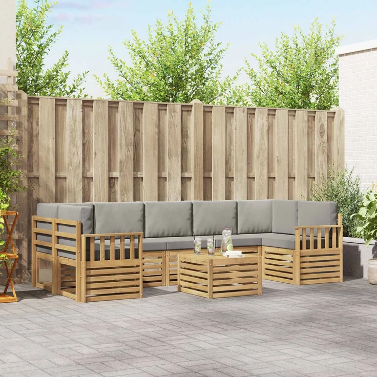 vidaXL Outdoor-Sofagarnitur 8 stk. 7-Sitzer Weiß und Hellgrau 3391546 – Bild 1