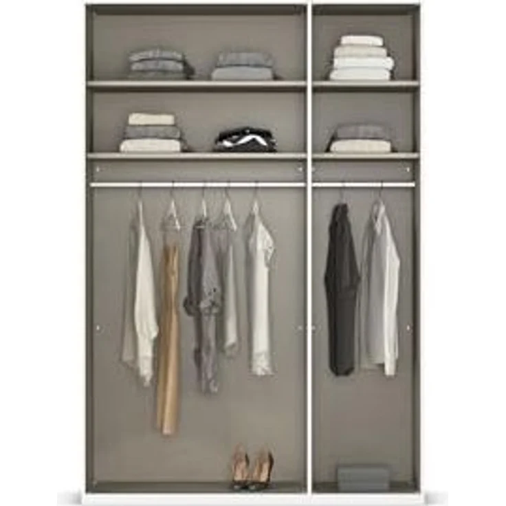 Rauch Möbel Alabama, Kleiderschrank, Garderobenschrank, 3-türig, Zubehör Basic, 2 Kleiderstangen, 4 Einlegeböden, Farbe Beige, Griff Grau metallic, 136 x 229 x 54 cm – Bild 6