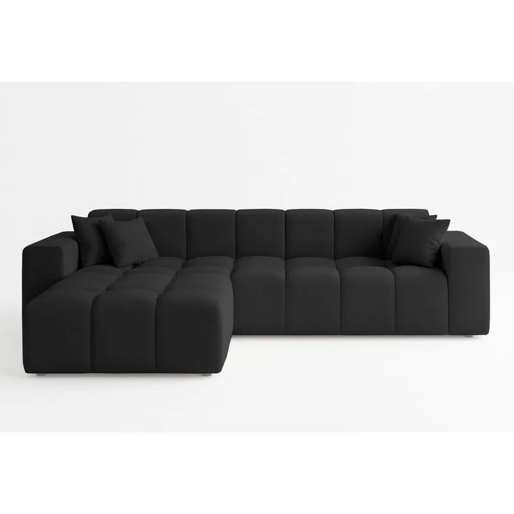 GRAINGOLD Ecksofa Loopo, Couch L-Form mit Wellenfeder, Velour-Stoff, Schwarz, Links – Bild 5