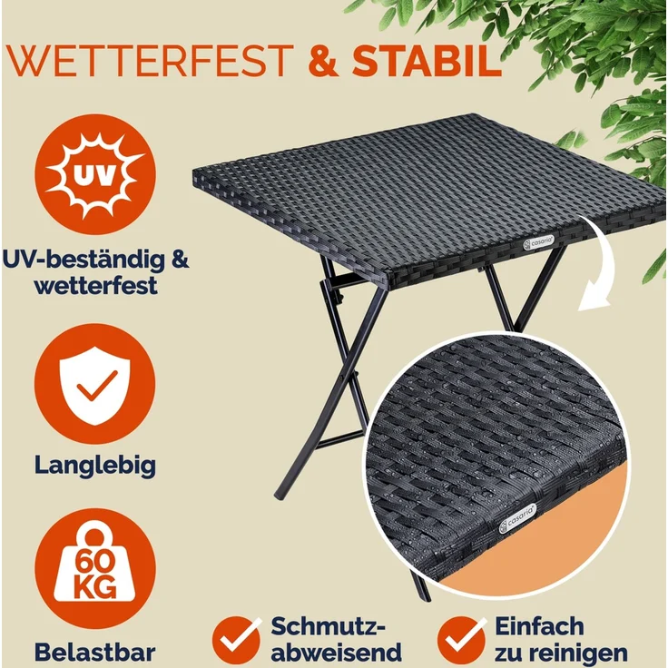 CASARIA® Gartentisch Wetterfest Polyrattan Anthrazit – Bild 2