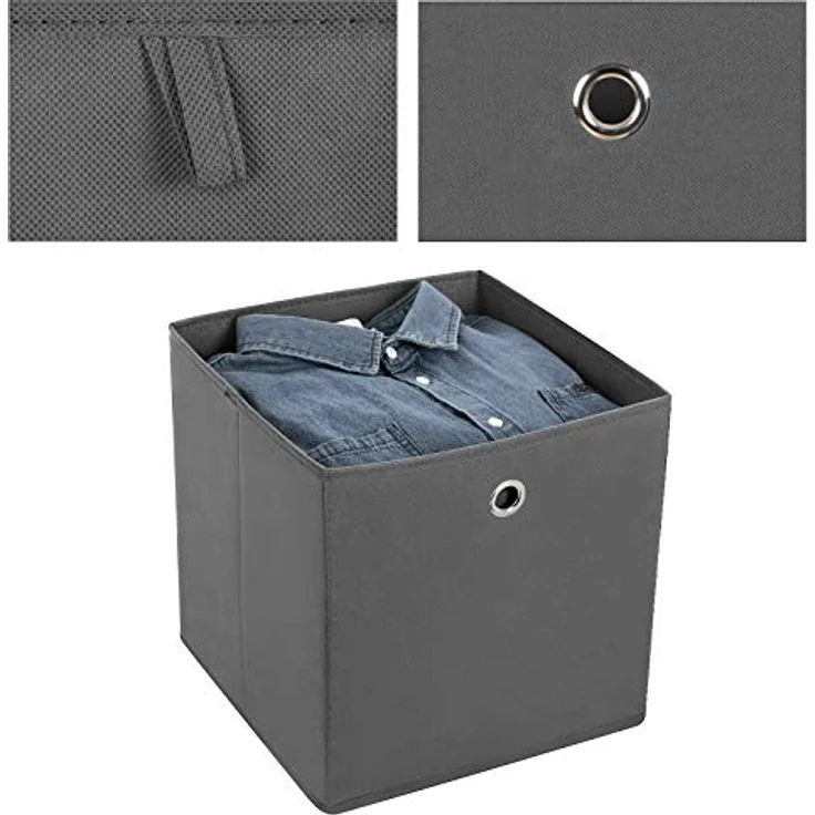 Songmics Aufbewahrungsboxen, 6er Set, Stoffboxen, Faltboxen aus Vliesstoff, Würfel, Aufbewahrungskörbe, für Spielzeug und Kleidung, grau RFB02G-3 – Bild 7