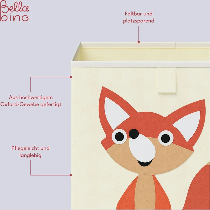 Bellabino 'Helme' Aufbewahrungsbox Fuchs, aus Oxford-Gewebe, 30 x 30 x 30 cm, beige – Bild 4
