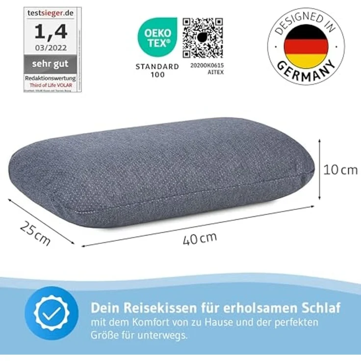 Reisekissen VOLAR | Orthopädisches Nackenkissen mit Memory-Foam gegen Nackenschmerzen | Kleines Kopfkissen für Reisen im Auto, Flugzeug, Zug, Hotel & Camping – Bild 2