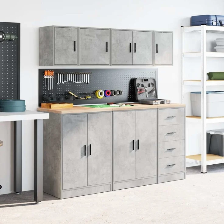 vidaXL Garagen-Wandschrank Betongrau Holzwerkstoff 860613 – Bild 4