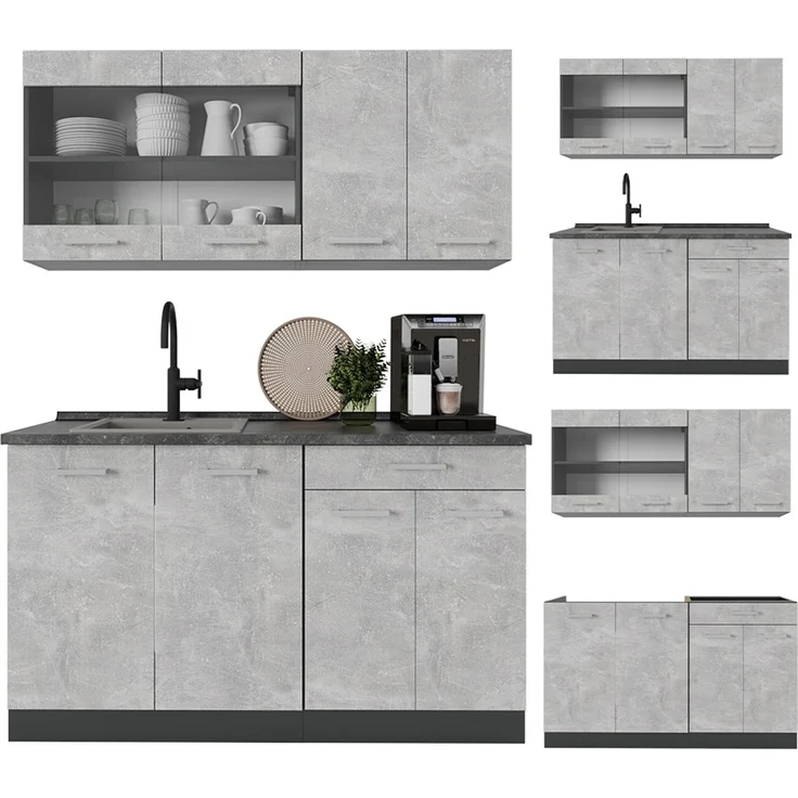 Singleküche R-Line Beton/Anthrazit 140 cm ohne Arbeitsplatte Vicco – Bild 6