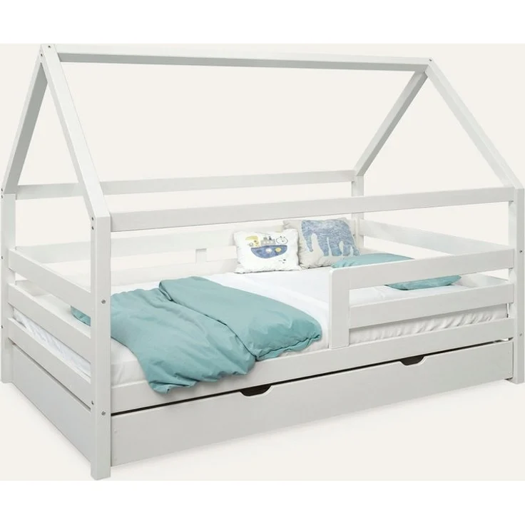 Ehrenkind Hausbett Kiefer K3 Natur und weiß 200x120 cm & 200x90 cm (mit Rausfallschutz in weiß), Hausbett 90x200 cm – Bild 1