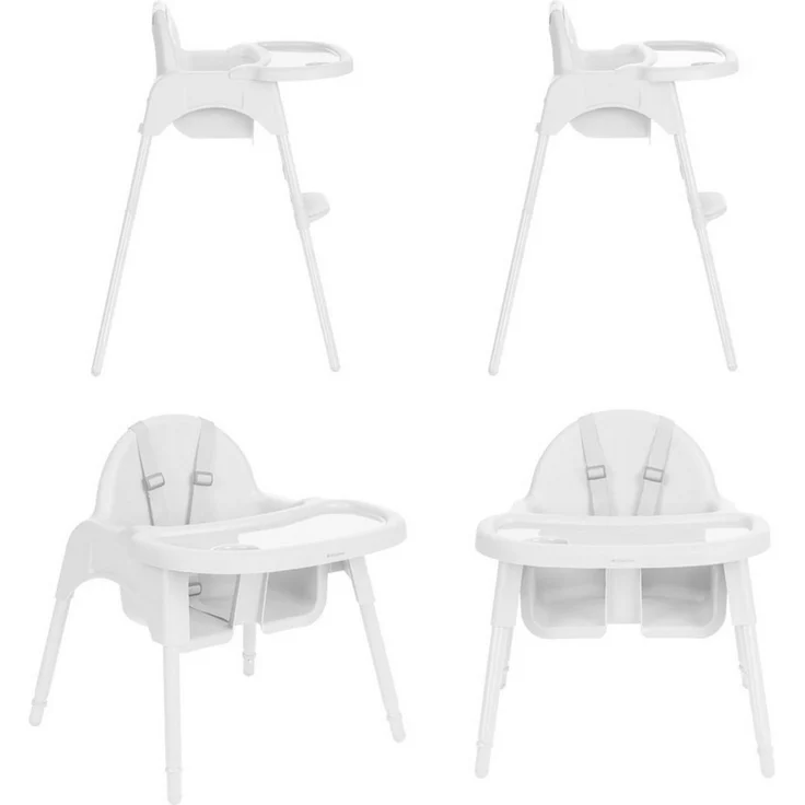 Kikkaboo Hochstuhl 2 in 1 Jammy, Kinderstuhl, Fußstütze, Gurt, Bechervertiefung weiß – Bild 3