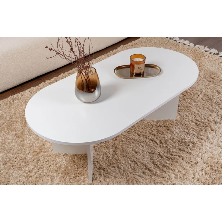 Hanah Home Stylish White Coffee Table, 119 x 60 x 39.8 cm | 100% Melamine Coated Particle Board, 18 mm Thick | Modern Design for Living Room & Lounge – Bild 3