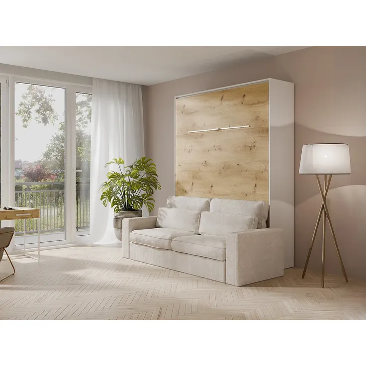 Vente-unique - RAPILI Bett Holz, Platte BeigeWeiß - B 133 cm239,2 cm x H 225,2 cm x L 180 cm