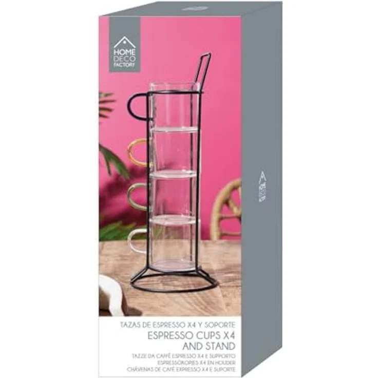 HOME DECO FACTORY, KA0498, Glass Espresso Cup with Holder, modern and elegant Design, ideal for Coffee, Tea and Desserts, Easy to clean, Set of 4, transparent, Multi-Colored, 80ml – Bild 5