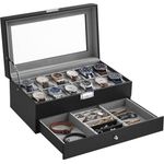 SONGMICS Uhrenbox Uhrenkasten, mit 2 Ebenen, 12 Fächer und 1 Schublade