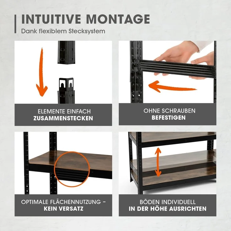 EASYmaxx Schwerlastregal 180x90x40cm schwarz/braun mit 5 belastbaren Holzböden 2er-Set – Bild 4
