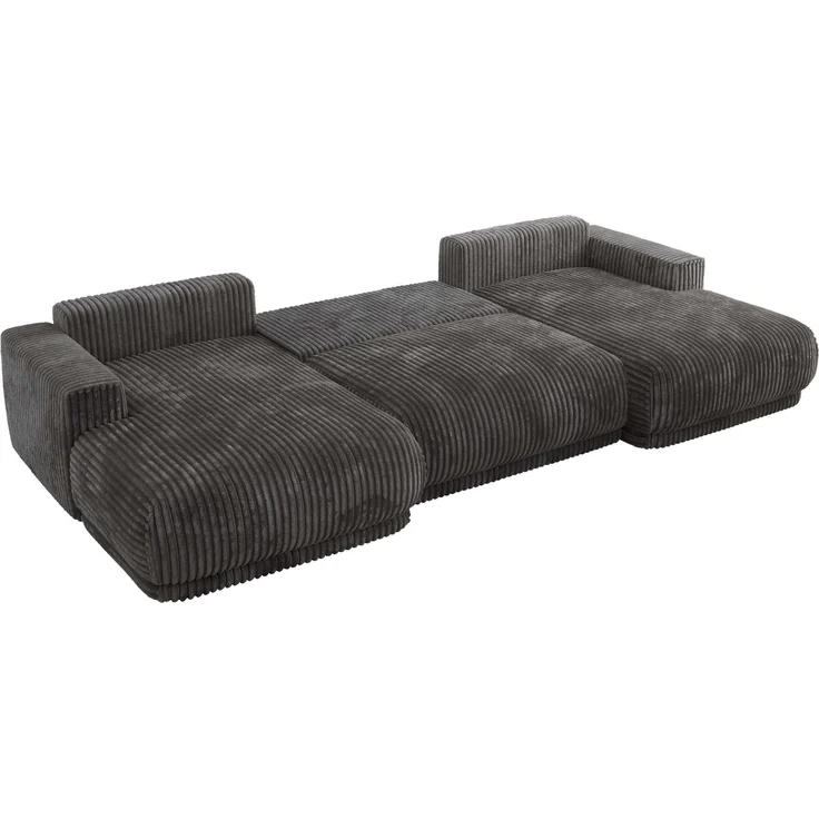 XXL Wohnlandschaft RINA U-Form 360 cm breit, Sofa mit Schlaffunktion & DL-Mechanismus, Wellenfederung, modern freistehend - Grau Cord – Bild 5