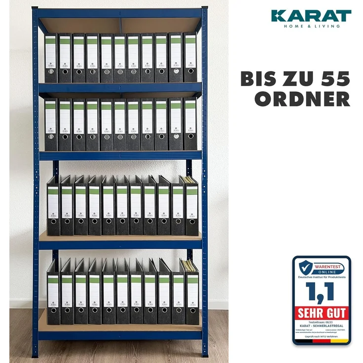 KARAT Schwerlastregal, 2er Set, 30 x 75 x 150 cm Steckregal, Kellerregal, Lagerregal - TÜV/GS-geprüft - 5 verstellbare Böden (Blau) – Bild 4
