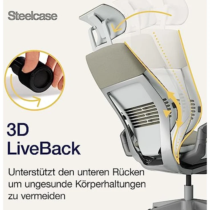 Steelcase Gesture Ergonomischer, höhenverstellbarer Bürodrehstuhl, verstellbare Lordosenstütze, verstellbare Armlehnen, komfortable Polsterung, Stoffbezug (Farbe Trüffel), Kopfstütze – Bild 6