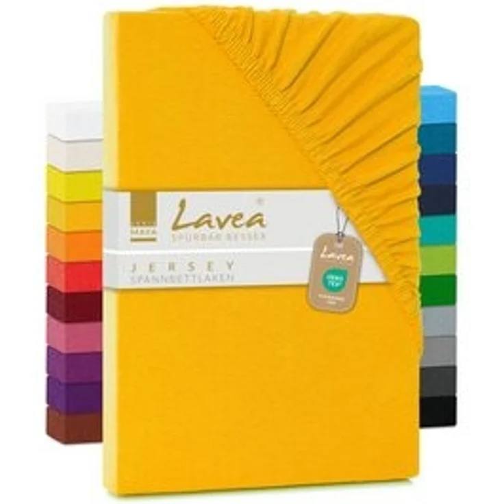 Kinder Jersey Spannbettlaken, Spannbetttuch, Lavea Serie Maya, 60x130 cm | 70x140 cm, Goldgelb, 100% Baumwolle, hochwertige Verarbeitung, mit Gummizug – Bild 6