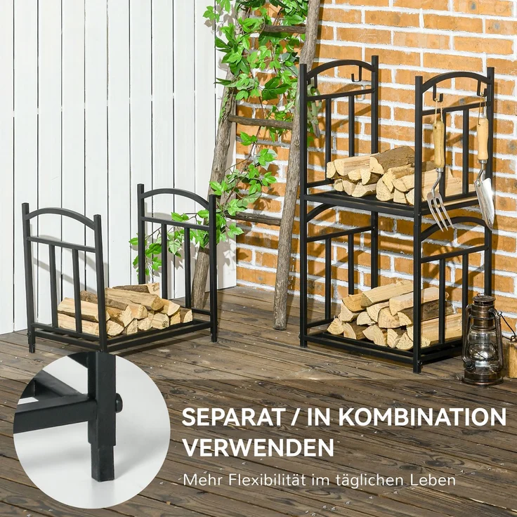 Outsunny Kaminholzregal, Metall, Schwarz, 46L x 32B x 126H cm – Bild 4